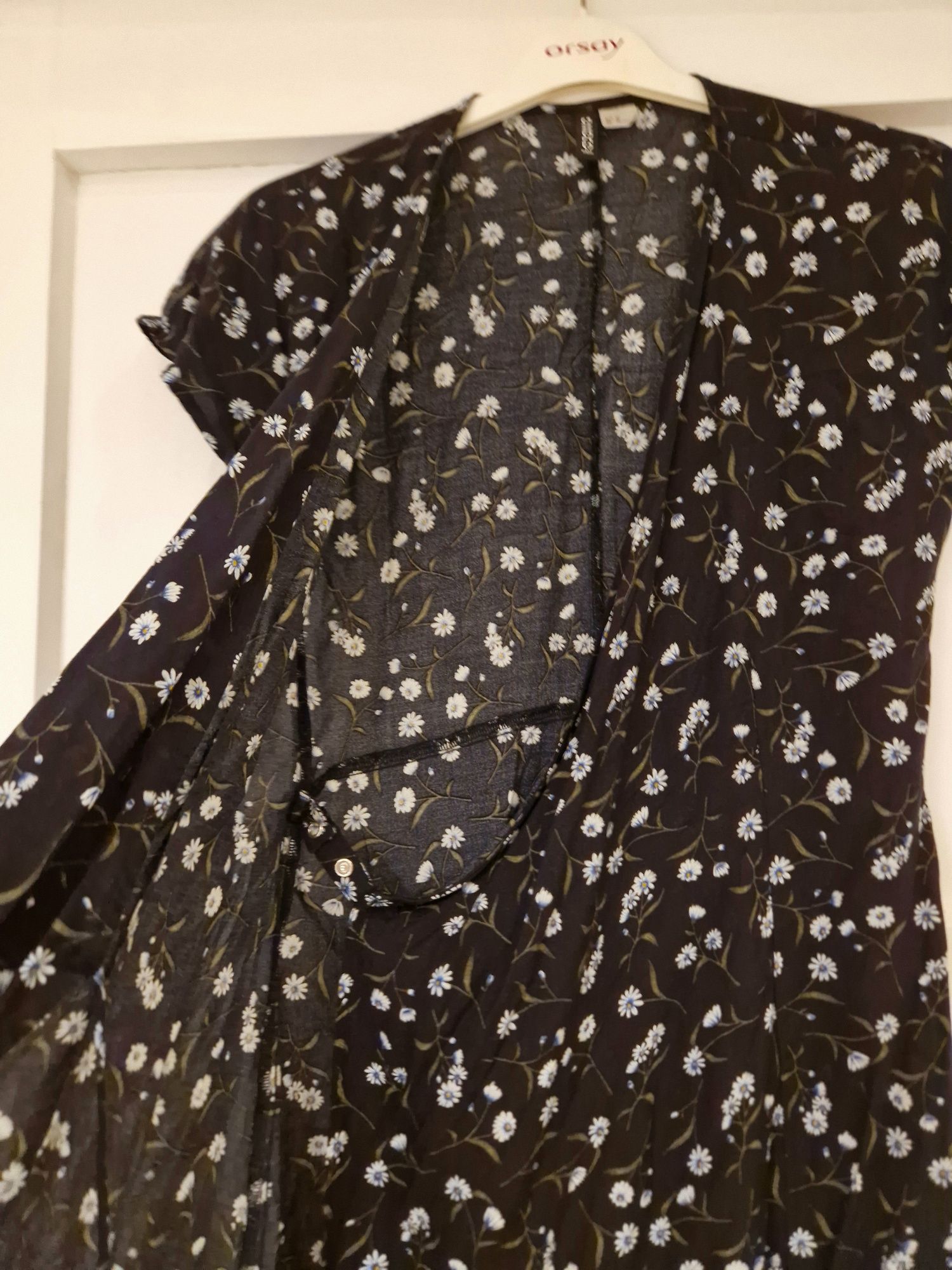 H&M sukienka 42 XL kwiaty floral kopertowa wiązana taliowana