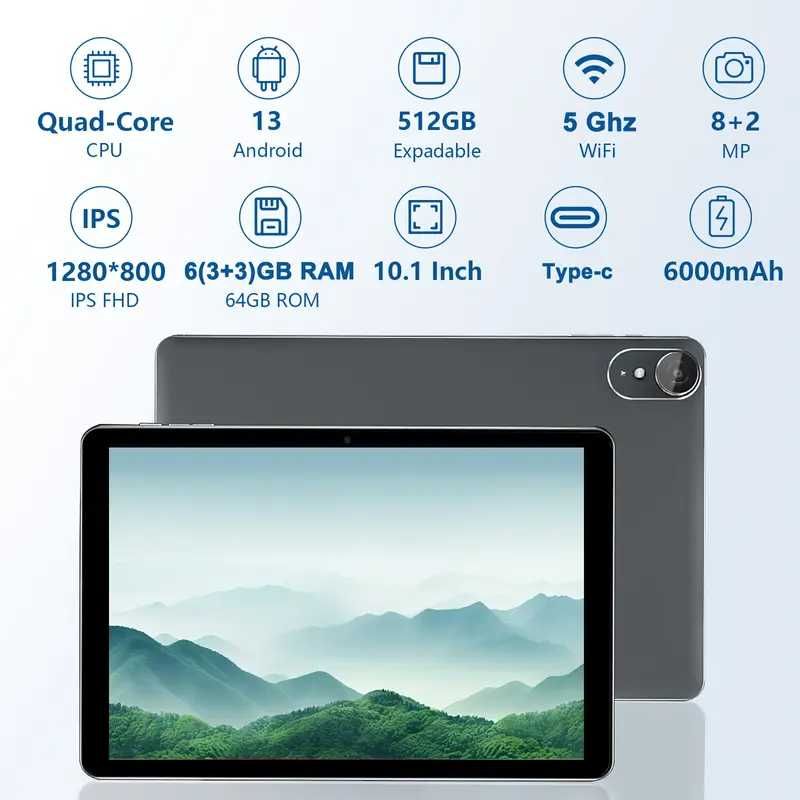 Tablet Android de 10,1 polegadas, 6GB (3GB+3GB 5g