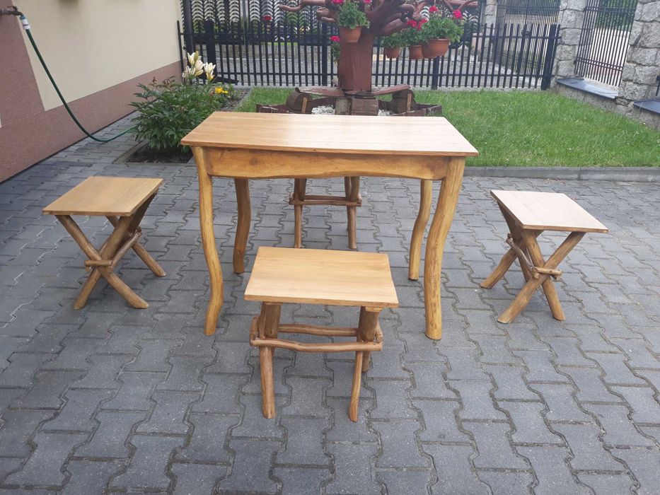 stół dębowy,taborety- ręczna robota