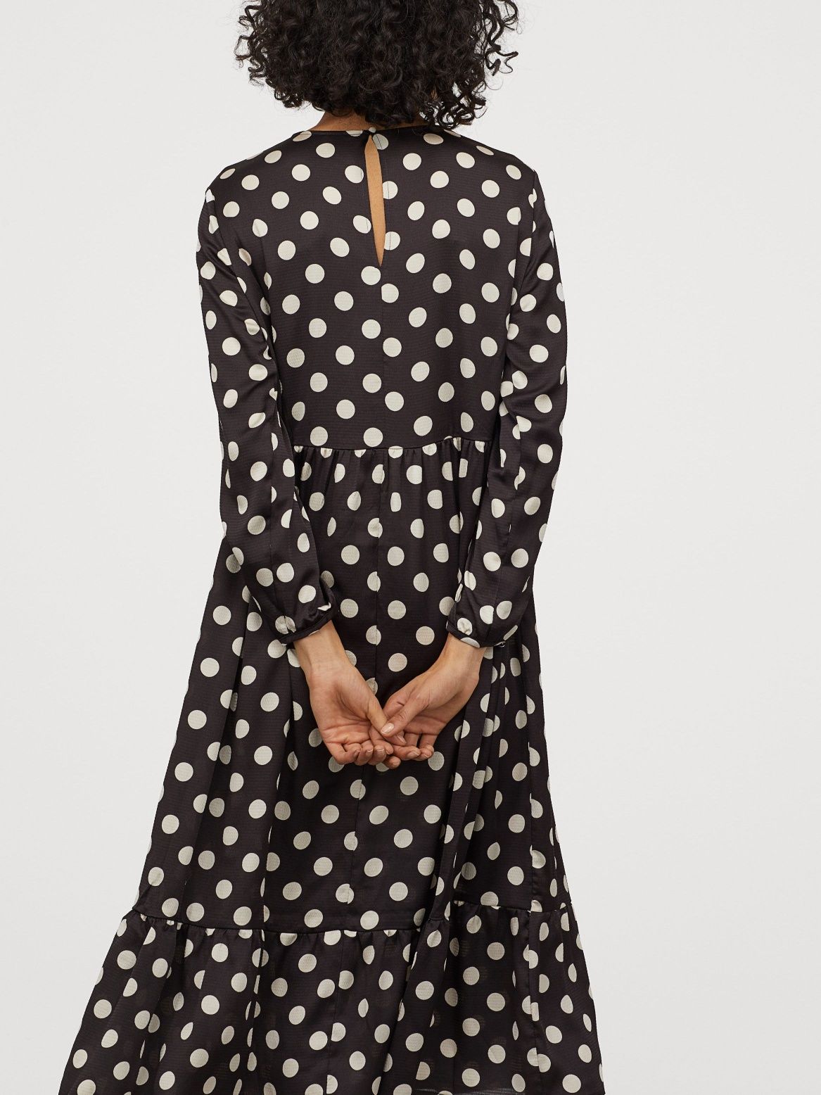 H&M XL czarna luźna NOWA długa sukienka w kremowe kropki midi maxi