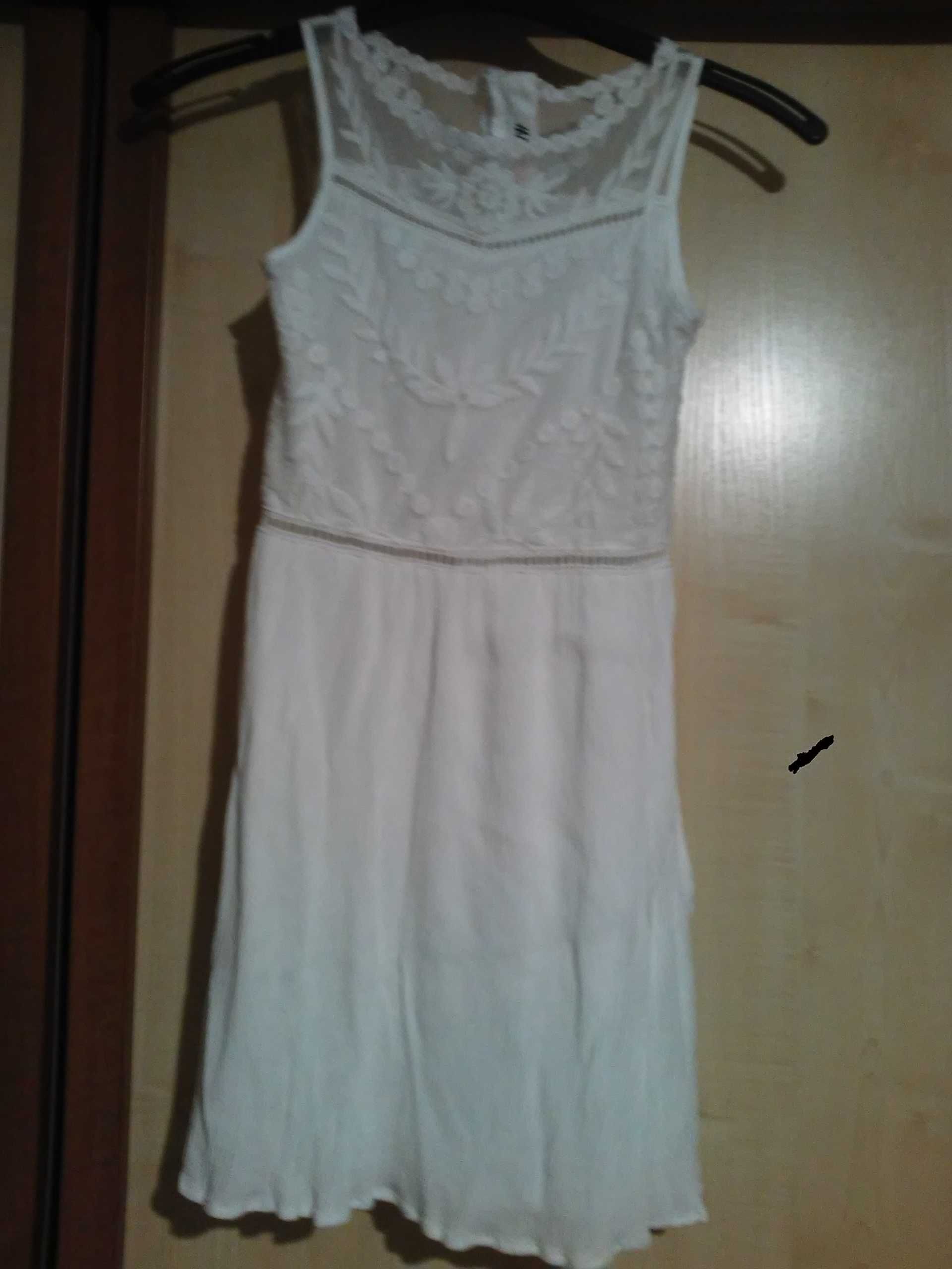 sukienka biała, bawełna z koronką H&M roz, 140cm