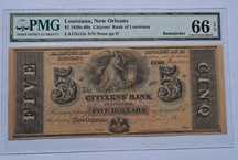 Piękny.Stary banknot USA $5 1850s-60s.PMG66.