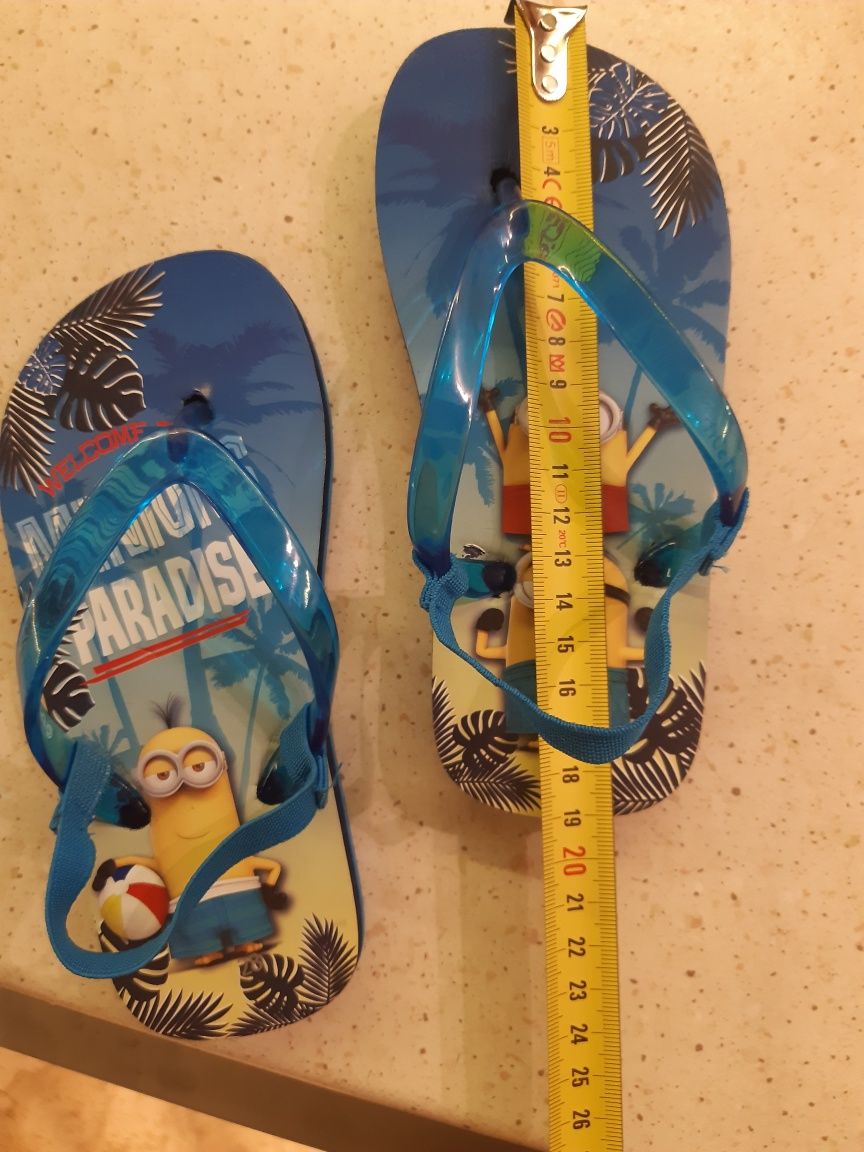 Klapki  sandały dziecięce Minionki dl wkładki 19cm, rozmiar 28