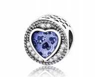 charms do pandora srebro s925 niebieskie serce kryształ beads