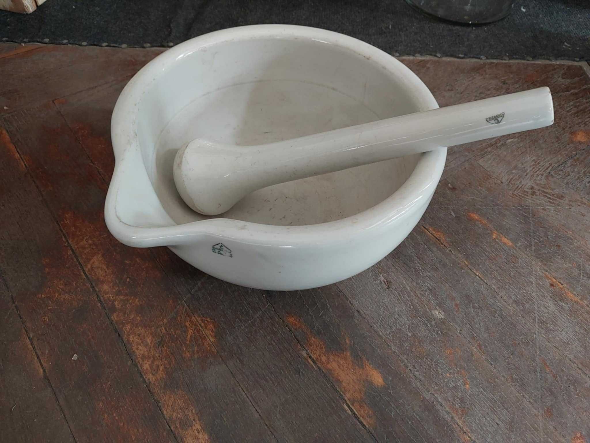 Duzy, Stary, Porcelanowy  Moździerz Apteczny Cmielów/Chodzież