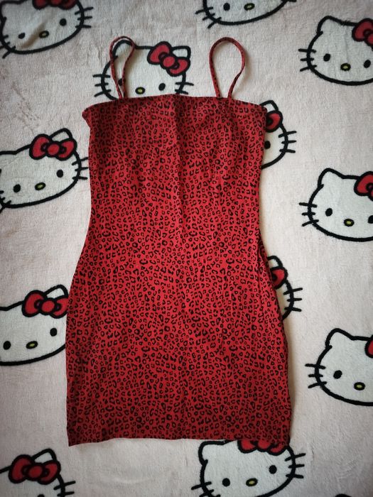 Sukienka czerwona panterka slim