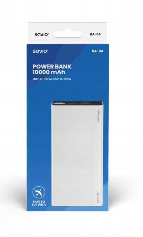 Powerbank 10000 mAh 20W SAVIO BA-04 Wyświetlacz LED USB-C PW QC 2x USB