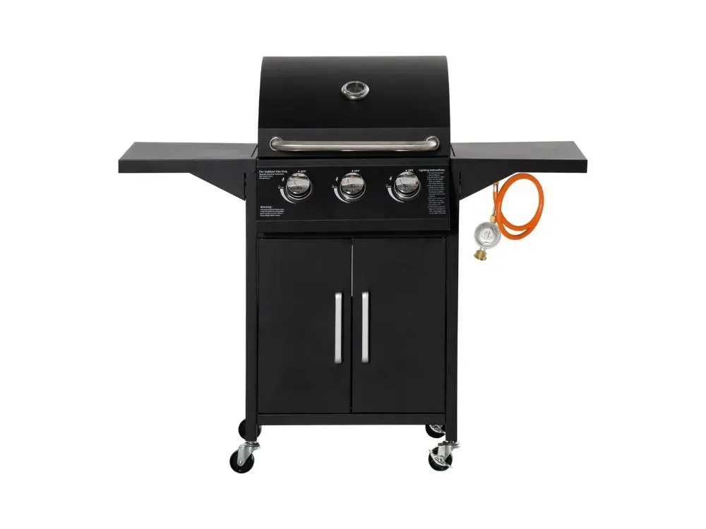 Barbecue a Gás com 3 Queimadores, Termómetro, Armazenamento e Rodas