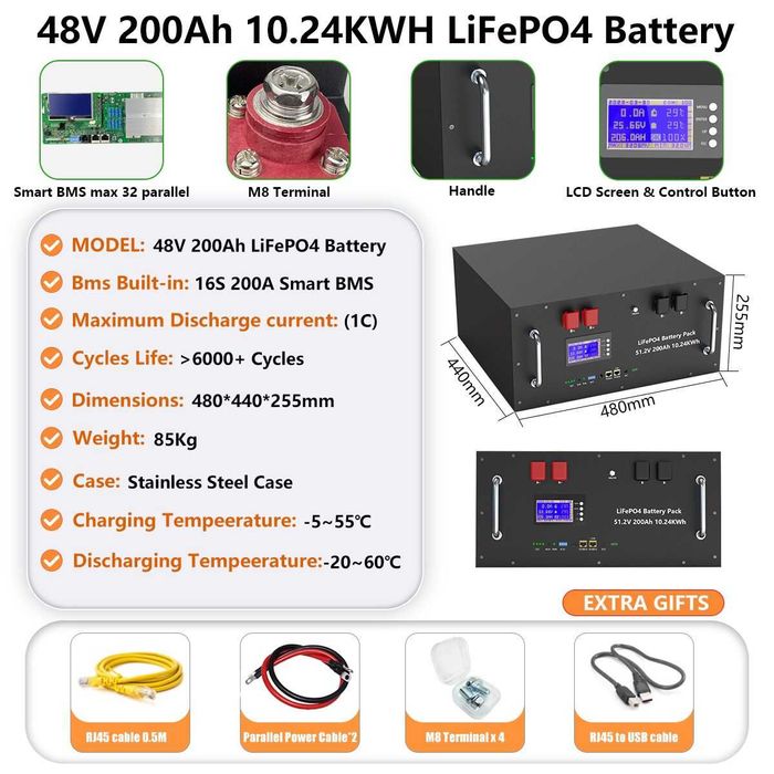 Magazyn Energii  LifePO4 z BMS 48V 200AH 10240 WH