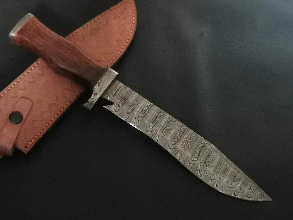 NÓŻ DAMAST BOWIE myśliwski 36cm. STAL DAMASCEŃSKA kuty ręcznie