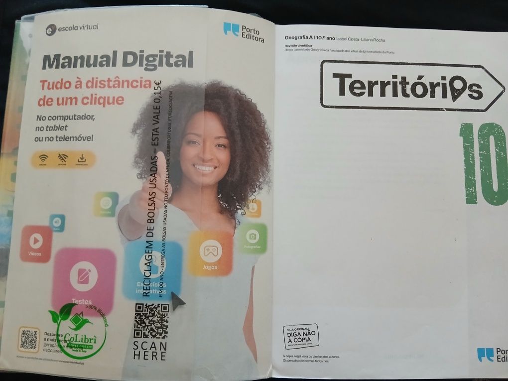 Manual e caderno  de atividades Territórios 10° ano Excelente estado