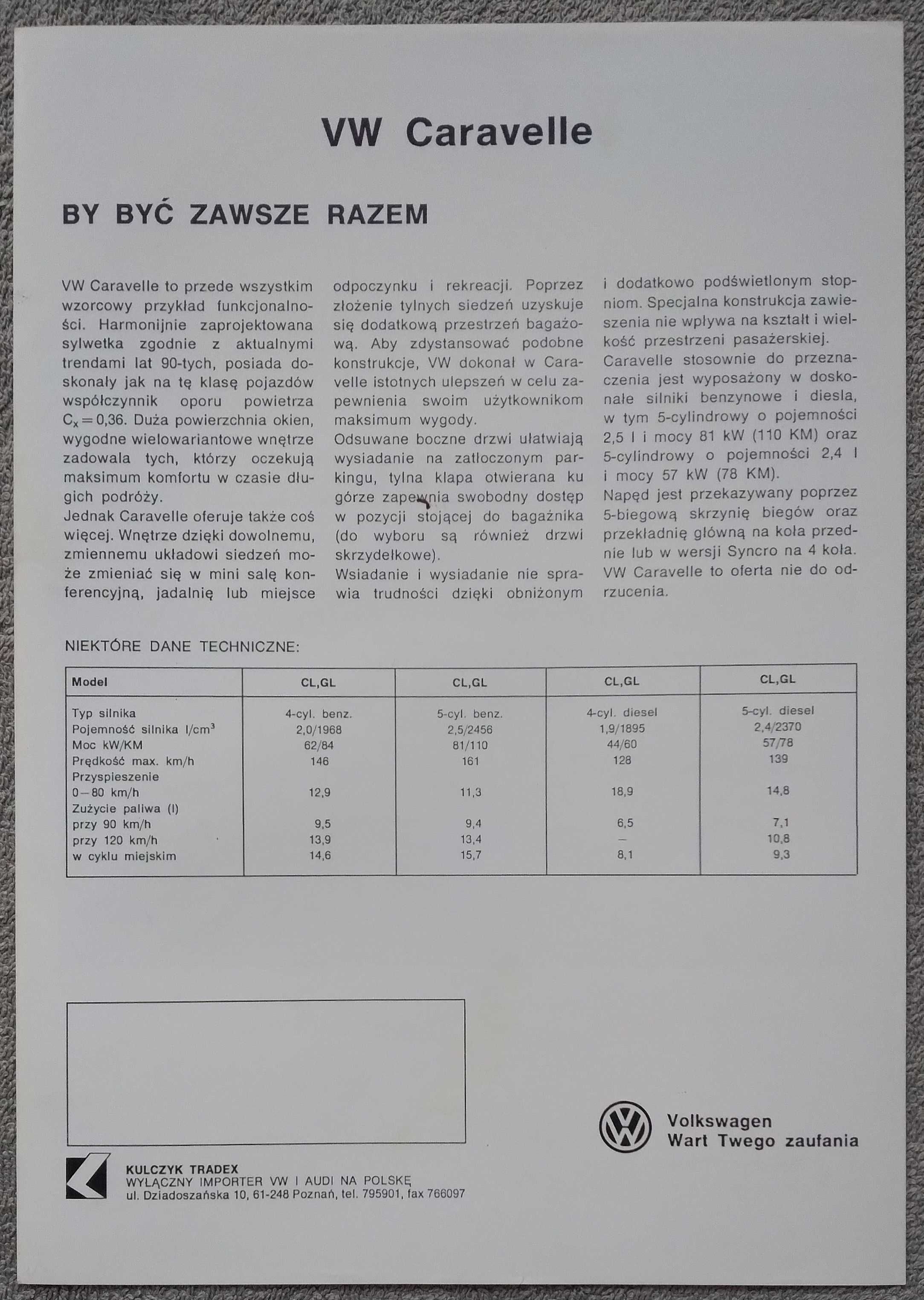 Prospekt Volkswagen Caravelle j.polski