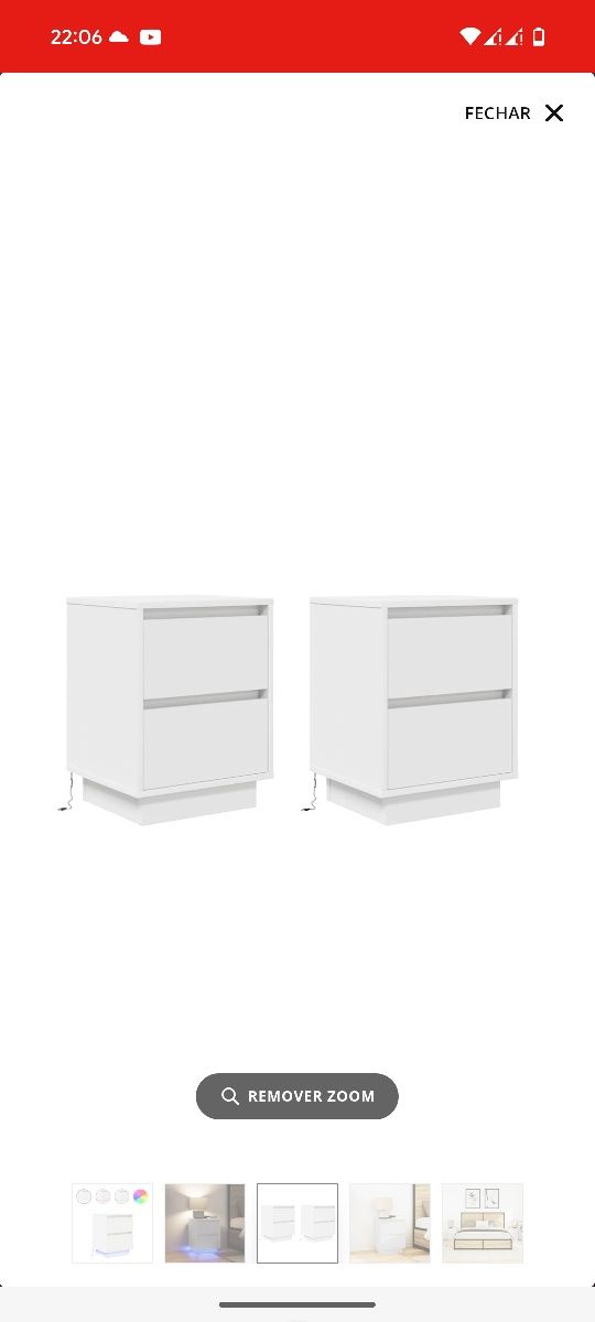 2 Mesas Cabeceira C/ Luzes Led 38x3