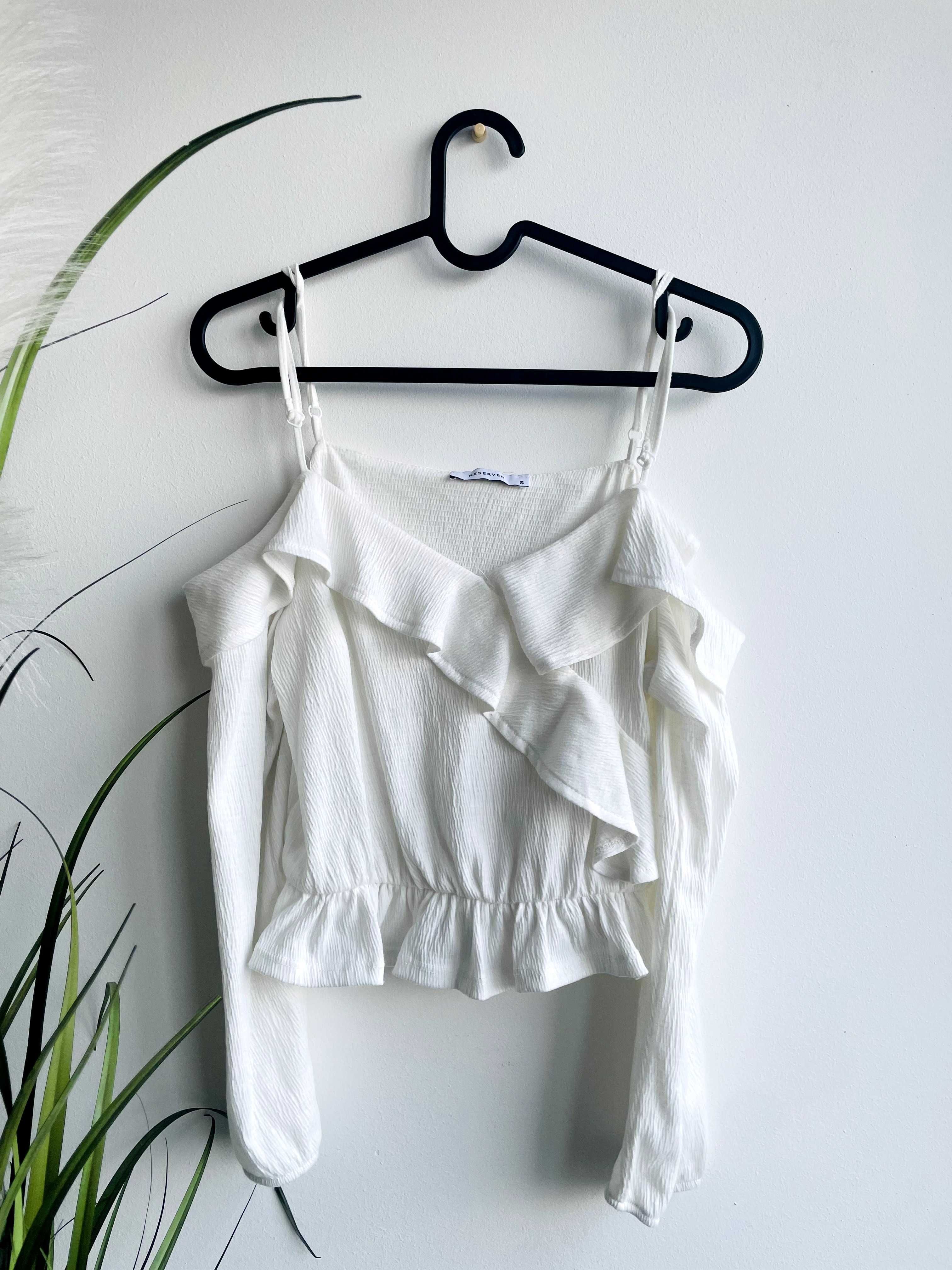 Bluzka z falbanką biała na ramiączkach cold shoulder S/36