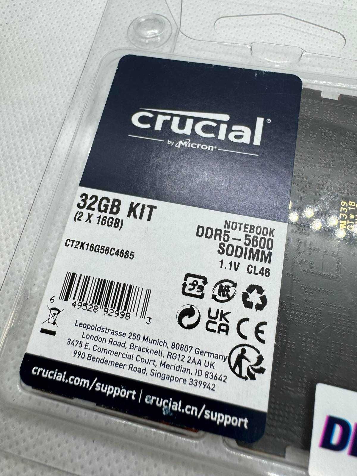 Crucial SO-DIMM DDR5 5600MHz 32GB 2x16GB CT2K16G56C46S5 Модуль памяти