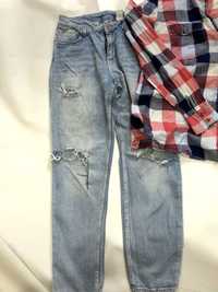 Комплект рваные джинсы рубашка