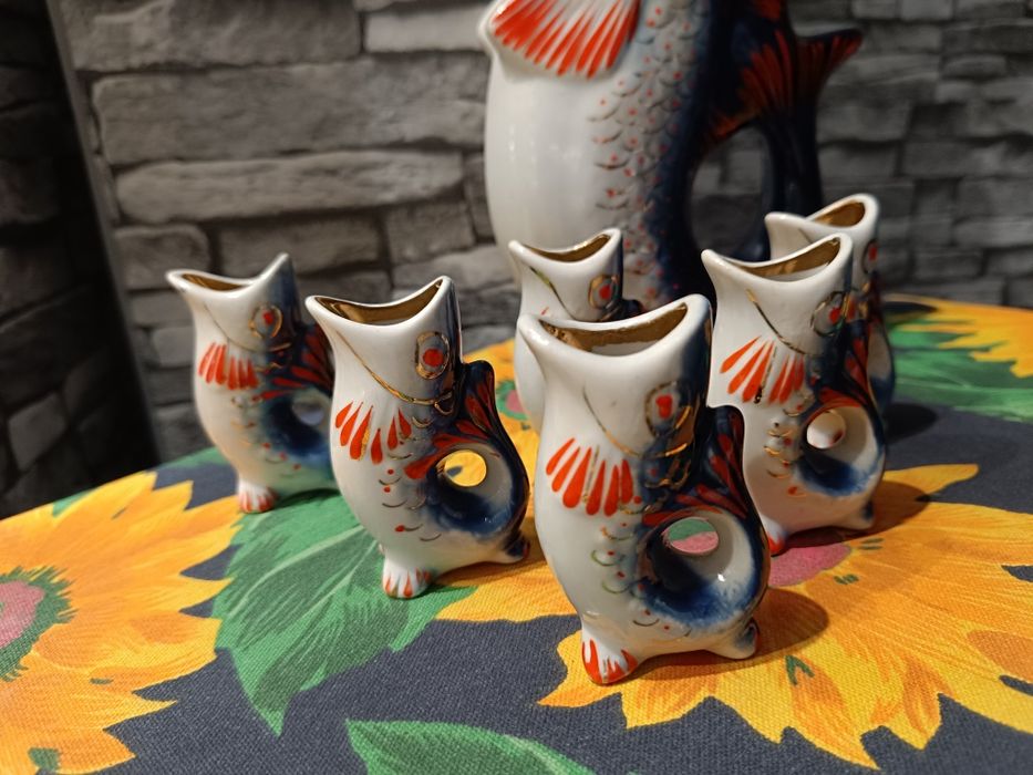 Rybki PRL ozdoba zestaw porcelana porcelanowy