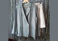 Лот. Серый двубортный пиджак (жакет) из льна + шорты бермуды .