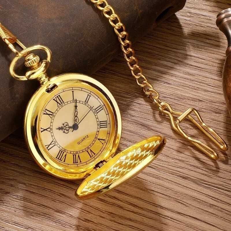 Kieszonkowy Zegarek w Kolorze Złotym Quartz Unisex - Pomysł na Prezent