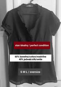 S M L oversize czarna koszula vintage jedwabna 100% bawełna jedwab