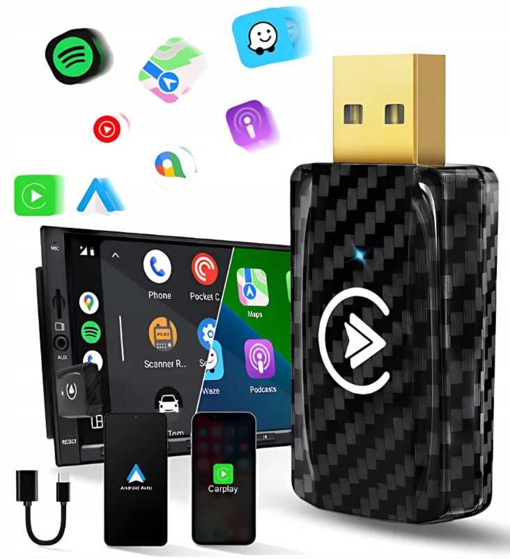 Adapter Carplay & Android Auto USB iOS Bluetooth + WiFi