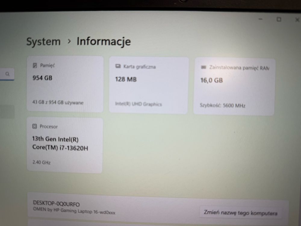 Bardzo Ladny Laptop HP Omen 16 i7 13 Gen 16GB RTX4060 1TB