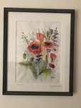 Quadro moldura aguarela com flores 50 x 44 cm
