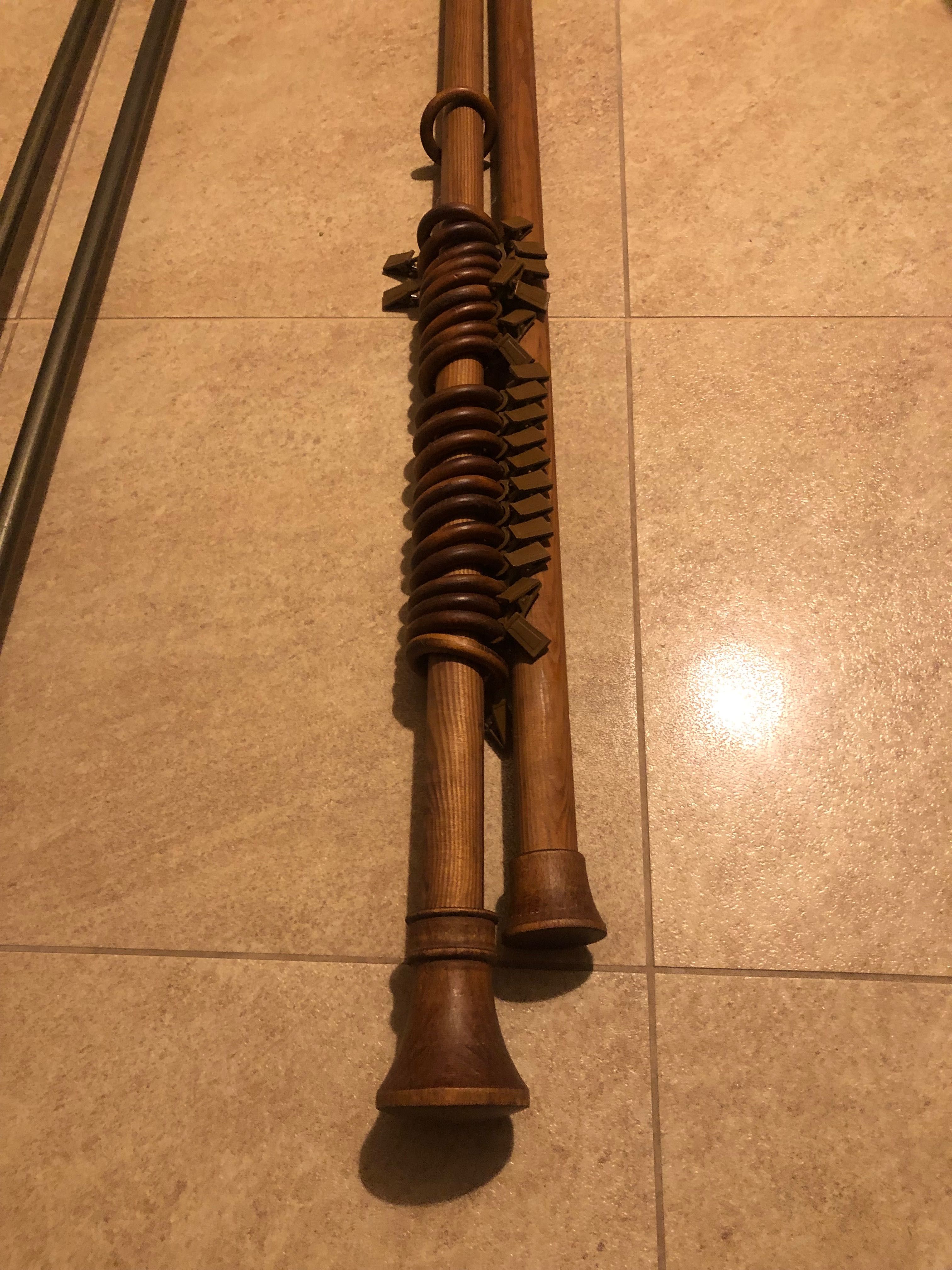 Karnisze ścienne podwójne metalowe 200 cm,  220 cm - drewniany