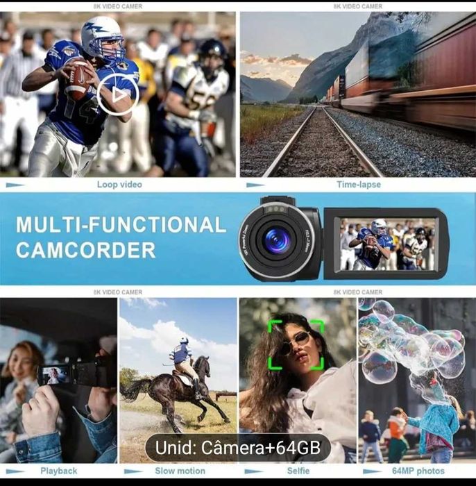 Máquina fotográfica. Filma 64 GB. 8K