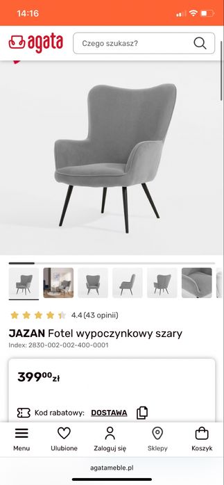 Szary fotel jazan stan idealny agata meble
