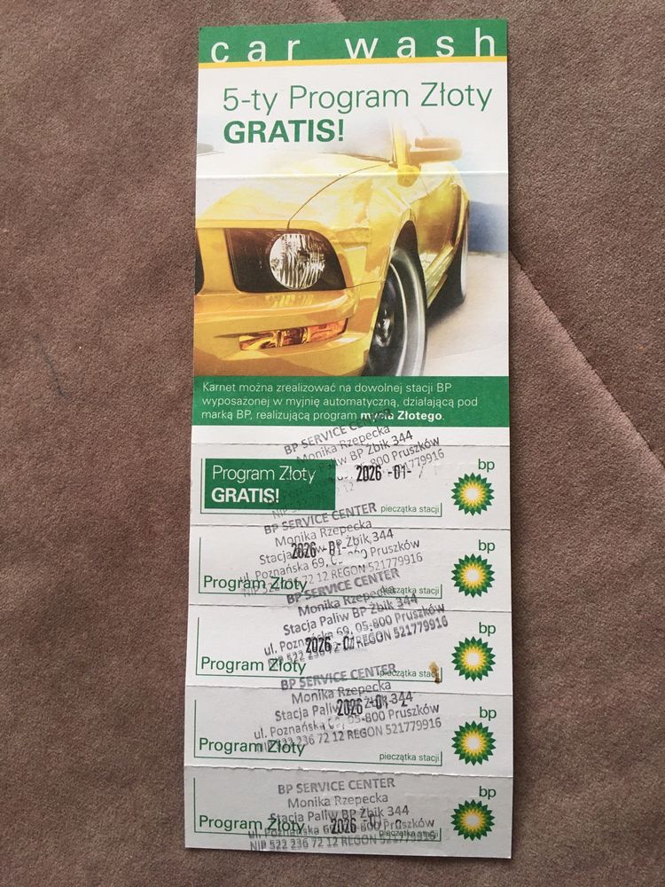 Kupon BP myjnia automatyczna 5-ty program gratis okazja !!