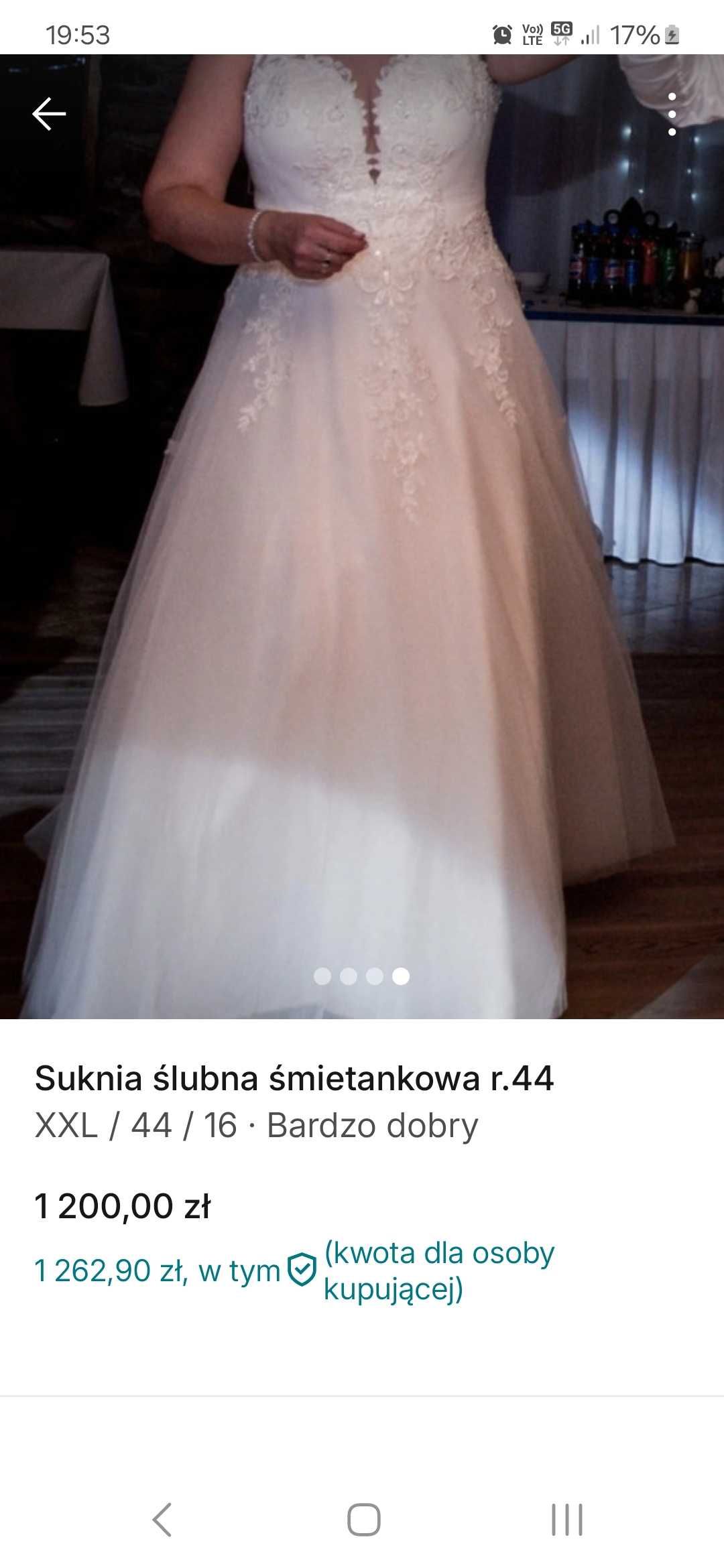 Suknia ślubna śmietankowa r.44