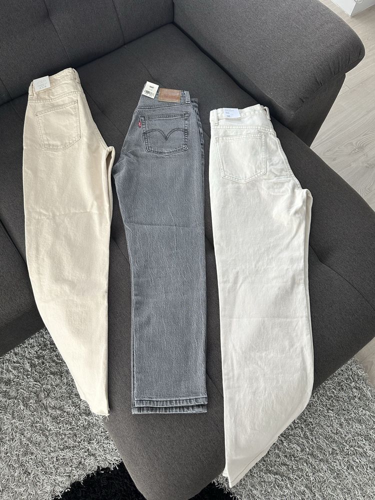 Джинси zara straight 38  джинси levi’s 501 mango молочні бежеві сірі