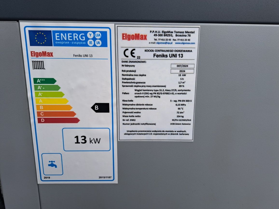 Kocioł piece na pellet klasy 5 ecodesign 13 kW dostawka na drewno 2w1