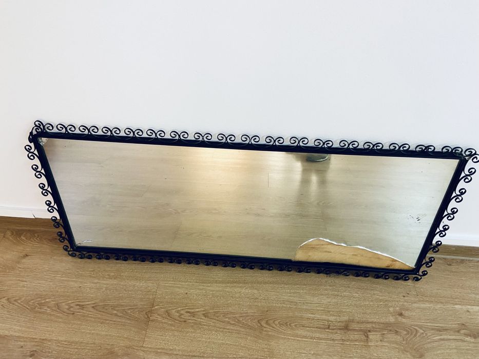 Lustro RAMA metalowa vintage PRL 117 x 50 cm czarna loft