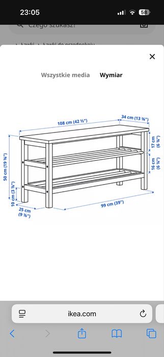 Ikea TJUSIG ławka z półkami na buty
