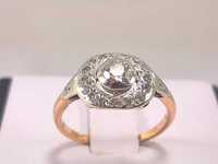 złoty pierścionek 583 okrągła markiza diament 0,57CT 14r certyfikat