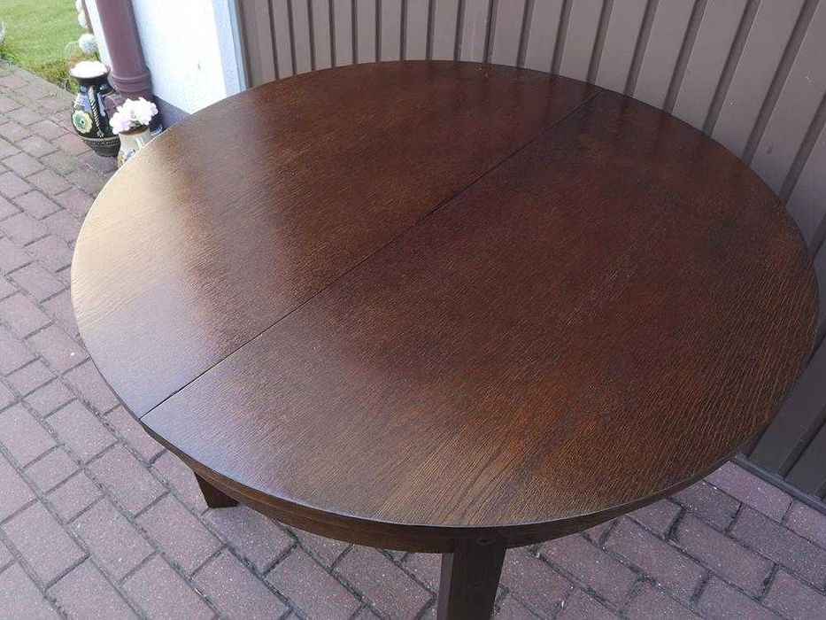 Stół Art-Deco Okrągły 100 Zgrabny Antyk Stary Rozkładany Po Renowacji.