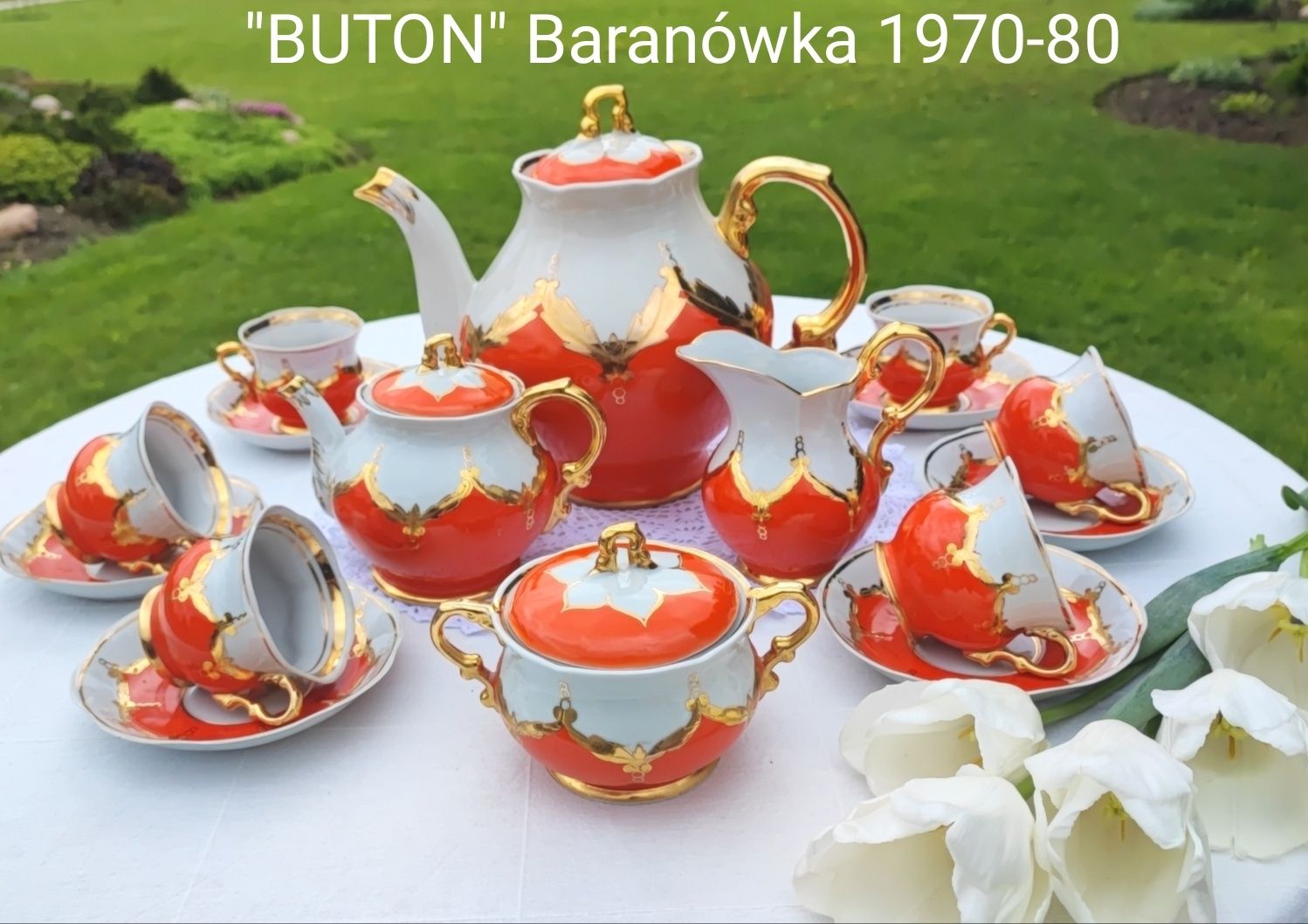 Serwis do herbaty Czerwony BUTON  BARANÓWKA ZSRR  1970-80