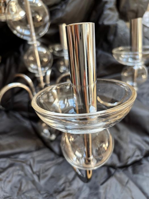 Żyrandol srebrny, pięcioramienny, lampa wisząca