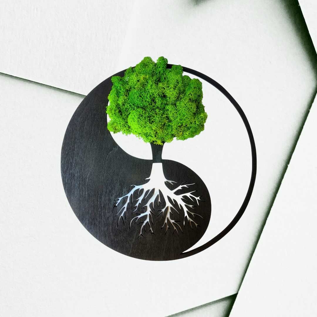 Obraz drzewo bonsai mech chrobotek zielona dekoracja na prezent 48x48