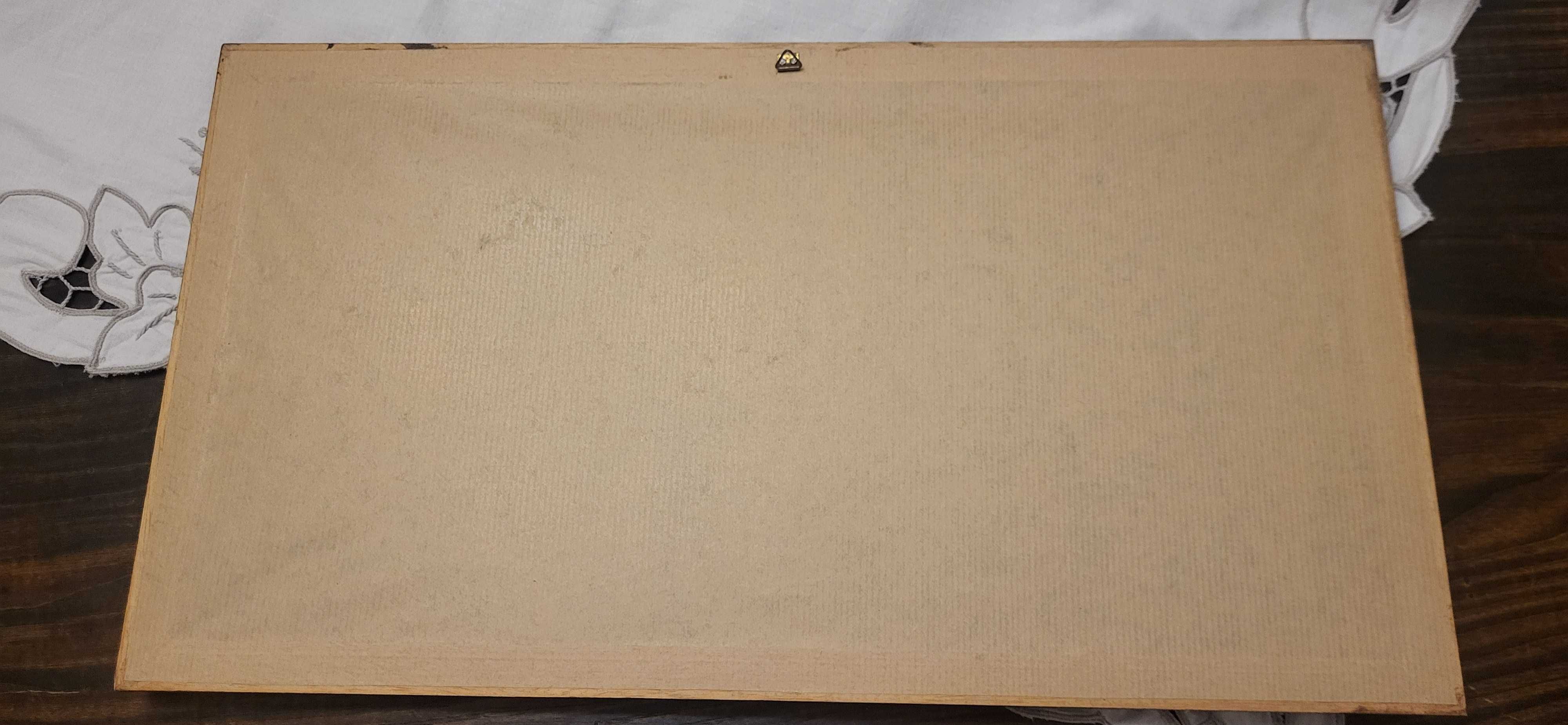 Quadro antigo pintado à mão em tela - com relevo