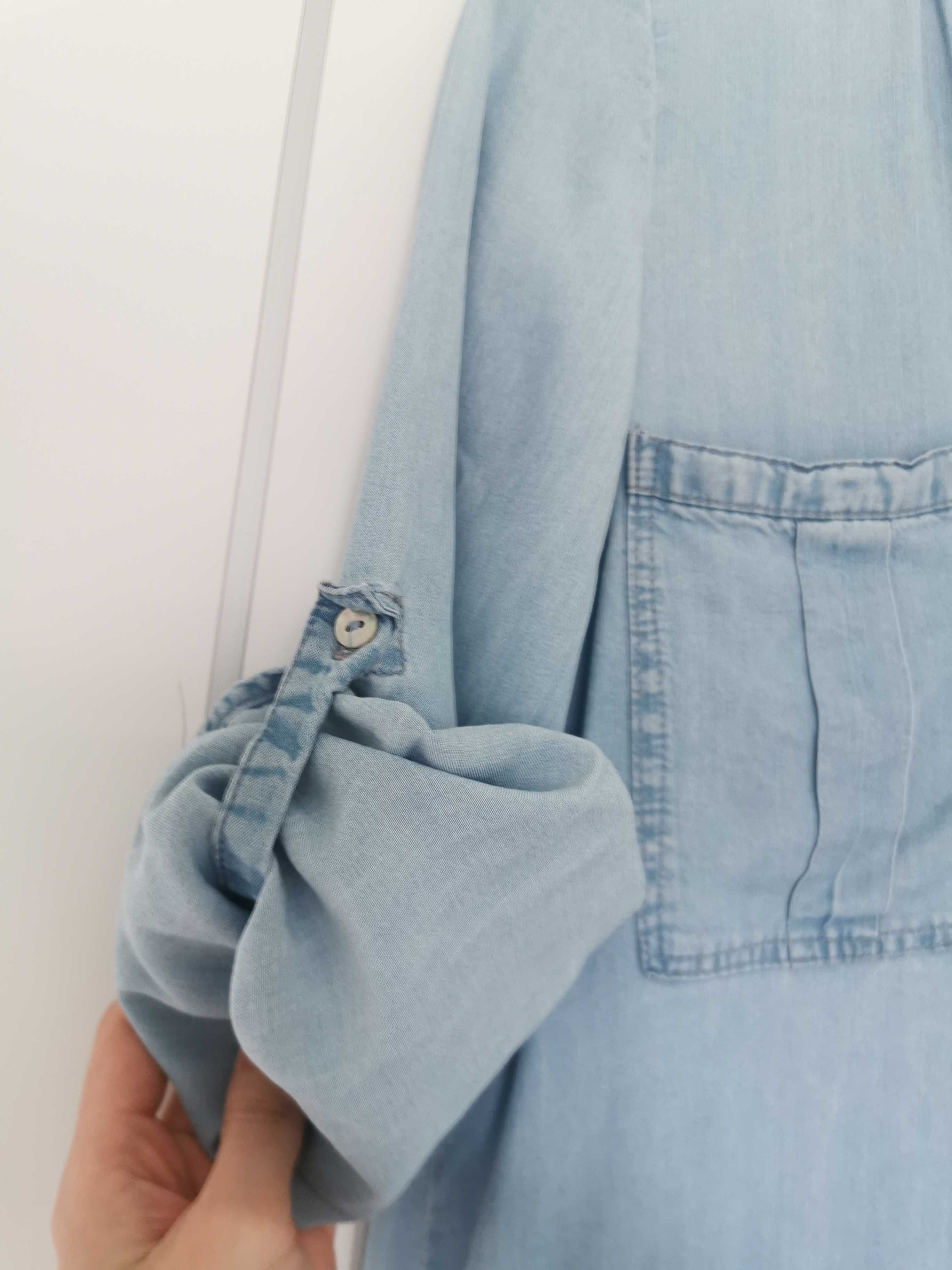 Sukienka jeansowa jeans Zara falbany z falbankami