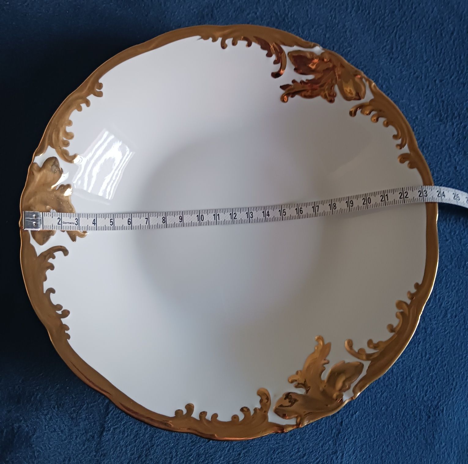 Złoty Liść, zestaw talerzy obiadowych.  Porcelana Wałbrzych lata 70.