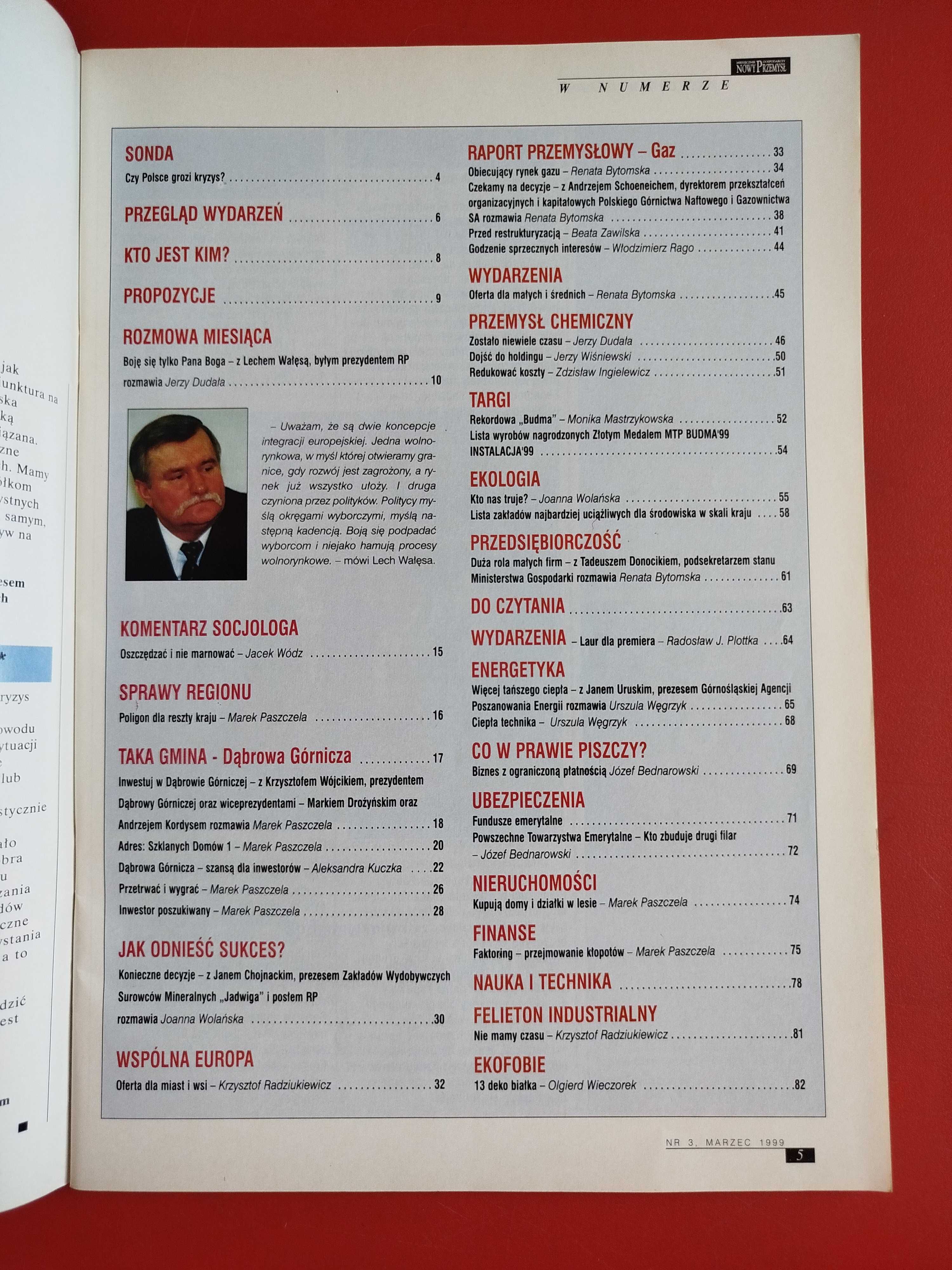 Nowy przemysł Miesięcznik gospodarczy nr 3/1999, marzec 1999, Wałęsa