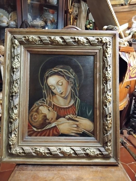 Pintura  antiga a óleo sobre madeira
