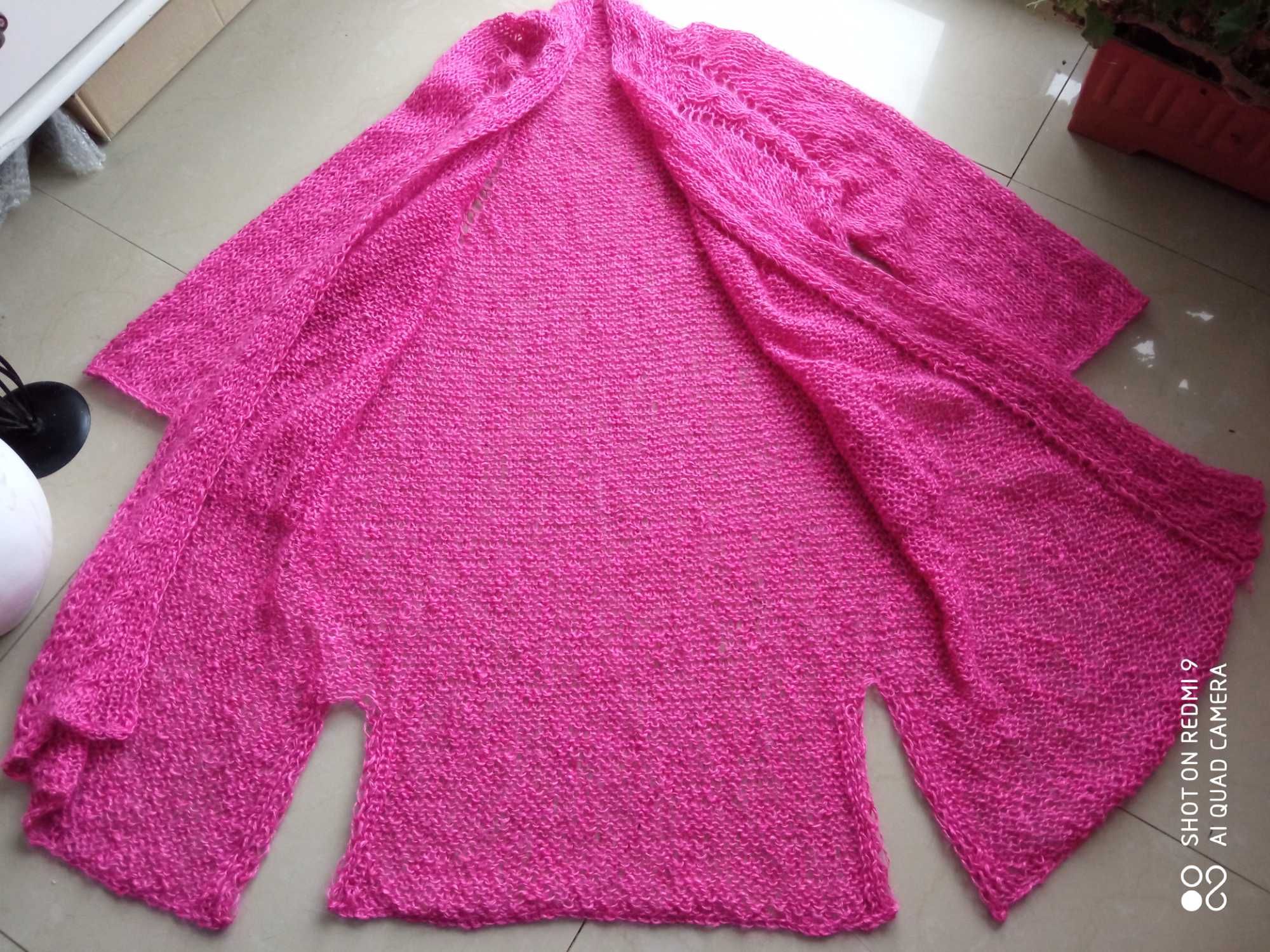 Ręcznie robiony sweter kardigan płaszcz Kid Silk 50 52 fuksja nowy