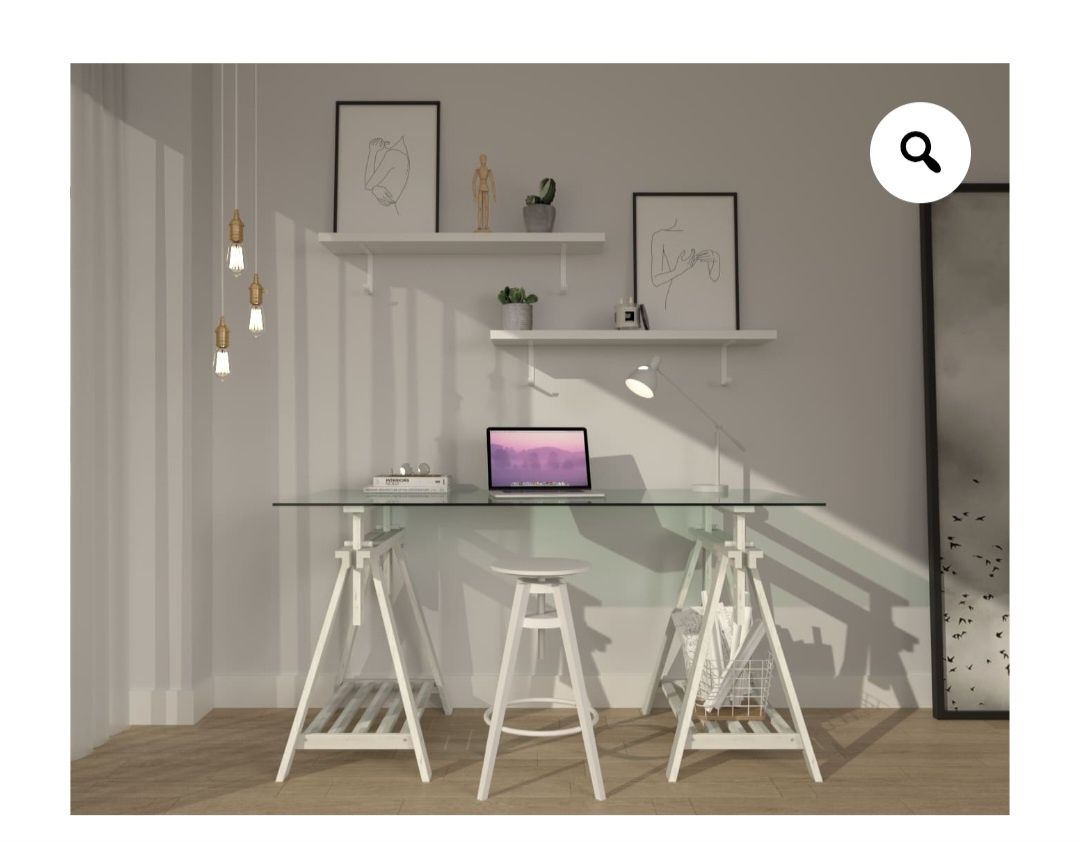 Mesa de vidro com cavalete