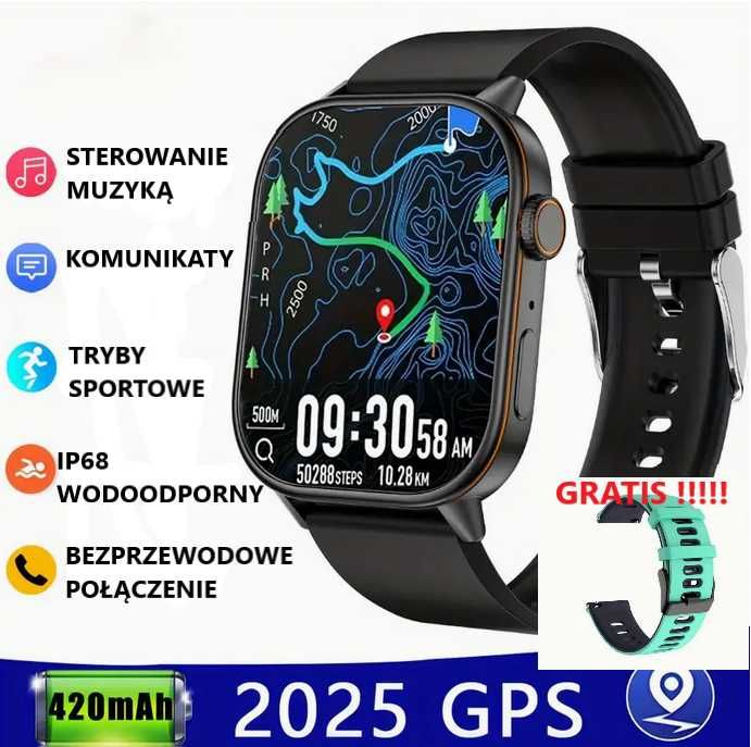 SMARTWATCH QX17 wyświetlacz AMOLED HD 2.01 cala +Pasek turkus GRATIS !