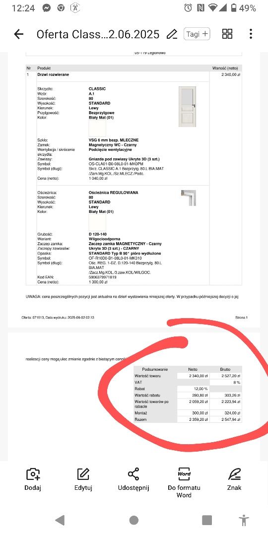 Drzwi LEWE białe BARAŃSKI łazienka 80 cm